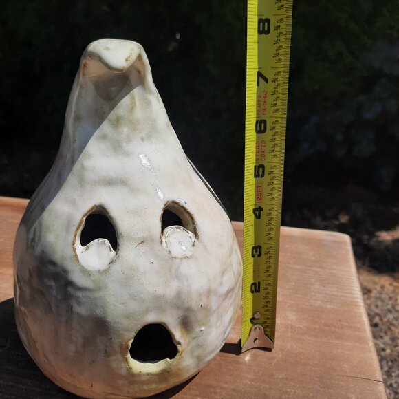 Handmade Ceramic Ghost Luminary Drop Artist Signed Allison Hilton Halloween Deco - Picture 5 of 8